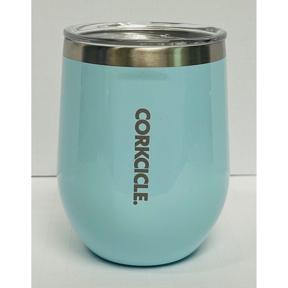 Corkcicle 12oz Stemless Wine Cup Light Blue Gloss Triple Insulated Stainless Lid